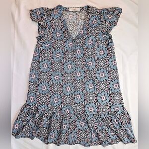 Loft Womens Blue Multicolor Patterned Short Sleeve Button Up Mini Dress Size XS